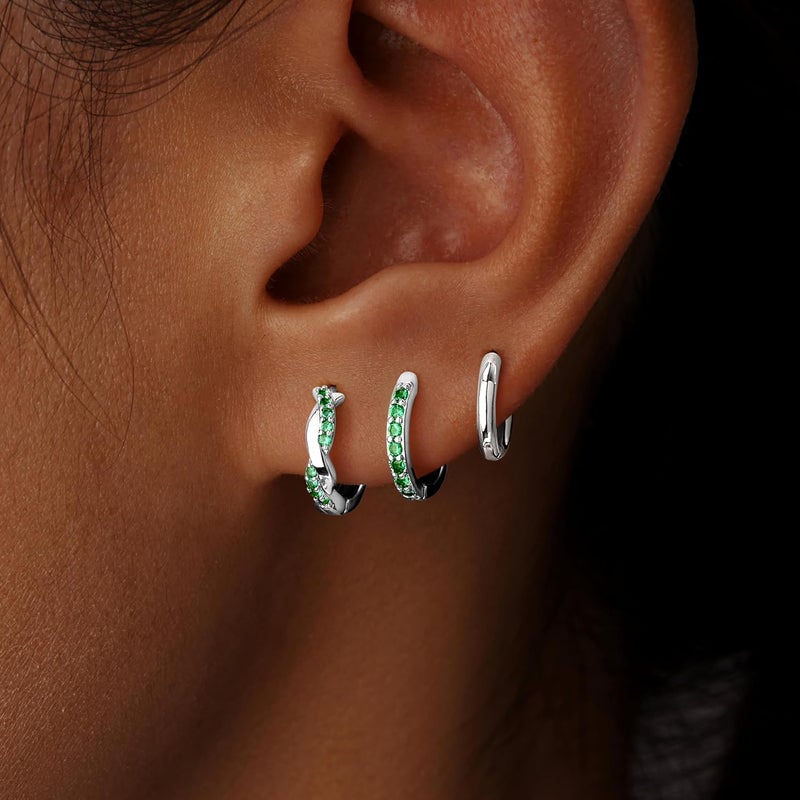 Inerney 14K Gold Plated Huggie Hoop Earrings for Women, Small Sterling Silver Earring Set Hypoallergenic Cartilage Helix Stacks, Mini Dainty Cute Trendy Birthstone Jewelry Gift for Multiple Piercings - Image 4